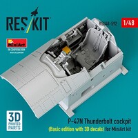 Reskit 1/48 Reskit P-47N Thunderbolt cockpit (Basic edition with 3D decals) for MiniArt kit 3D printed model kit