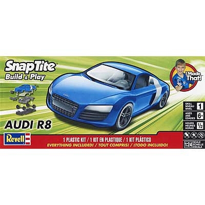 Revell-Monogram Audi R8 Blue Snap Tite Plastic Model Car Kit 1/24 Scale #851698
