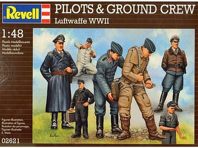 Revell-Germany WWII Luftwaffe Pilots & Ground Crew (7) Plastic Model Military Figure Kit 1/48 Scale #02621