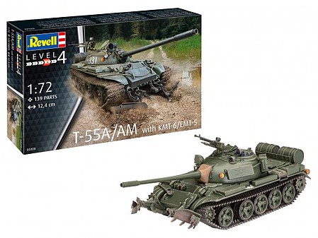Revell-Germany T55A/AM Main Battle Tank w/KMT6/EMT5 Mine Plow Plastic Model Tank Kit 1/72 Scale #3328