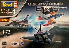 Revell-Germany F89, F117, F16 USAF Fighter 75th Anniversary Gift Paint & Glue 1/72 Scale #5670