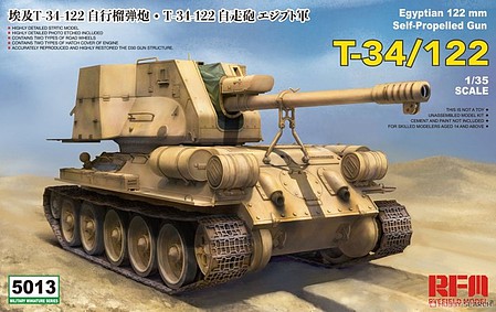 Rye Egyptian T-34 with 122mm Self-Propelled Gun Plastic Model Military Vehicle 1/35 Scale #5013