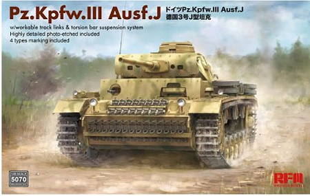Rye Pz.Kpfw.III Ausf.J w/ Movable Figure Plastic Model Military Tank Kit 1/35 Scale #5070
