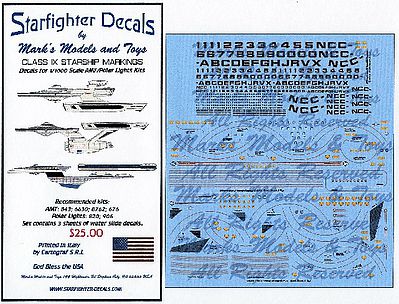 Starfighter Star Trek Class IX Starships for AMT & PLL Plastic Model Aircraft Decal 1/1000 Scale #100