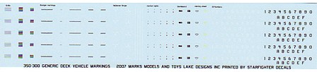 Starfighter 1/350 USN Generic Deck & Dashboard Vehicle Markings for Yellow Gear 1960s-1990s or White Gear Late 1990s-Present