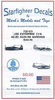 Starfighter USS Enterprise CV6 AG20/AG(N)90 1944-45 Plastic Model Aircraft Decal 1/700 Scale #700103