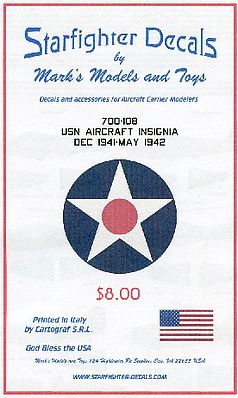 Starfighter USN Aircraft Insignia Dec 1941 to May 1942 Plastic Model Aircraft Decal 1/700 #700108