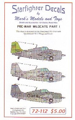 Starfighter Pre-War F4F4 Wildcats Pt.1 for Hasegawa Plastic Model Aircraft Decal 1/72 Scale #72112