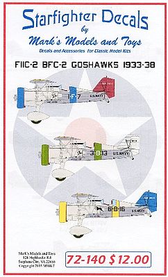 Starfighter F11C2 & BFC2 Goshawks 1933-38 Plastic Model Aircraft Decal 1/72 Scale #72140