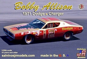 Salvinos Bobby Allison #12 1971 Dodge Charger Flat Hood Plastic Model Racecar Kit 1/25 Scale #19711
