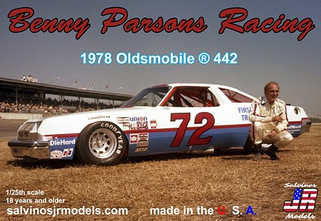 Salvinos Benny Parsons Racing #72 1978 Oldsmobile 442 Plastic Model Racecar Kit 1/25 Scale #19782