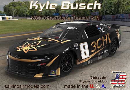 Salvinos Kyle Busch 2023 NASCAR Chevrolet Camaro ZL1 Plastic Model Car Kit 1/24 Scale #2023kbp