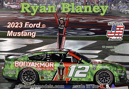 Salvinos 1/24 Ryan Blaney 2023 NASCAR Ford Mustang Winner Race Car (Coca-Cola 600) (Ltd Prod)