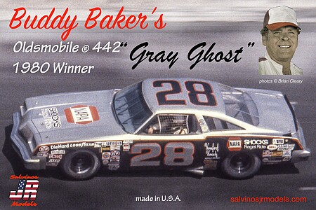 Salvinos 1980 Oldsmobile 442 Buddy Baker Gray Ghost Plastic Model Race Car Kit 1/24 Scale #bbo1980d
