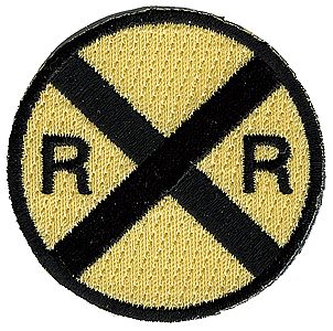 Sundance Railroad Crossing (RXR Advance Warning, Yellow, Black) 2 Cloth Railroad Patch #76064