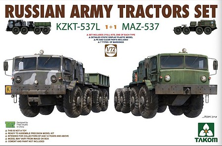 Takom KZKT-537L & MAZ-537 Russian Army Tractor Set Plastic Model Military Vehicle 1/72 Scale #5003