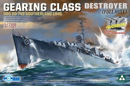 Takom USS Southernland DD743 Gearing Class Destroyer Plastic Model Military Ship 1/700 Scale #7057