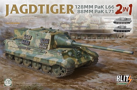 Takom Jagdtiger w/ 88mm L71 & 128mm L66 PaK Guns Plastic Model Military Vehicle 1/35 Scale #8008