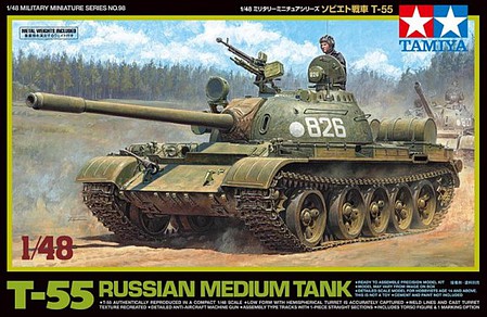 Tamiya Russian T55 Medium Tank Plastic Model Military Vehicle Kit 1/48 Scale #32598