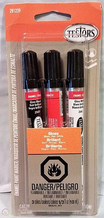 Testors (bulk of 4) Gloss Black, Gloss Red, Gloss White Enamel Marker Set #281239