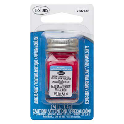 Testors .25oz Acrylic Gloss Red Card Hobby and Model Paint #286126