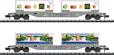 Trix Type Sgns Container Flatcar, Reefer Containers 2-Pack - Ready to Run - Minit Swiss Federal Railways SBB (Era VI 2017, gray, McDonalds and Aldi Containers - N-Scale