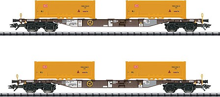 Trix Type Sgns Flatcar with KLV Tub Load 2-Pack - Ready to Run AAE 2 (Era VI 2014, Boxcar Red, yellow KLV Tubs, Stuttgart 21)