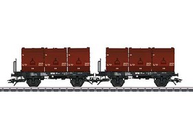 Trix 2-Axle Flatcar with 3 12 Cubic Meter Coke Containers 2-Pack Ready to Run German Federal Railroad DB (Era IV, black, Boxcar Red)