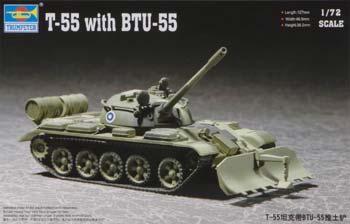 Trumpeter Russian T55 Tank with BTU55 Dozer Plow Plastic Model Military Vehicle 1/72 Scale #07284