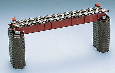 Tomy Deck Girder Bridge w/2 Piers (Single Fine Track) Red N Scale Model Railroad Bridge #3028
