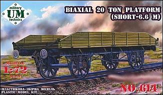 Unimodels Biaxial 6.6m short 20-Ton Platform Railcar Plastic Model Military Vehicle Kit 1/72 #614