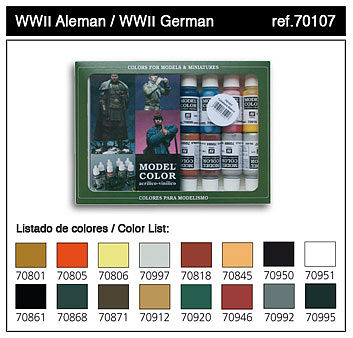 Vallejo 17ml Bottle WWII German Model Color Paint Set (16 Colors) Hobby and Model Paint Set #70107