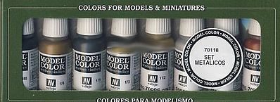 Vallejo 17ml Bottle Metallics Model Color Paint Set (8 Colors) Hobby and Model Paint Set #70118
