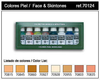 Vallejo Face & Skin Tones Model Color Paint Set (8 Colors) Hobby and Model Paints #70124