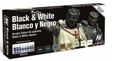 Vallejo Black and White Color Paint Set (8 Colors) Hobby and Model Paint Set #70151