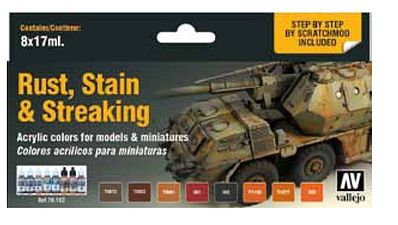 Vallejo Rust, Stain & Streaking Model Color Paint Set (8 Colors) Hobby and Model Paint Set #70183