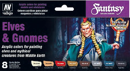 Vallejo 17ml Bottle Elves & Gnomes Fantasy Paint Set (8 Colors) Hobby and Model Paint #70242