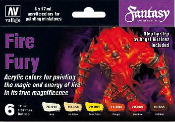 Vallejo 17ml Bottle Fire Fury Fantasy Paint Set (6 Colors) Hobby and Model Paint #70243