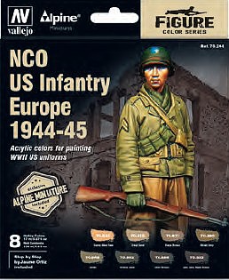 Vallejo NCO US Infantry Europe 1944-45 Figure Paint (8) Hobby and Model Paint Set #70244