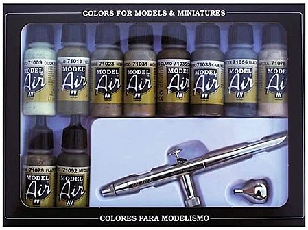 Vallejo Camouflage Model Air Colors with Airbrush (10) Hobby and Model Acrylic Paint Set #71168