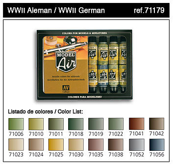 Vallejo WWII German Model Air Paint Set (16 Colors) Hobby and Model Paint Set #71179