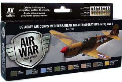 Vallejo US Army Air Corps Mediterranean Theater Operations Paint Set Model Air Paint Set #71183