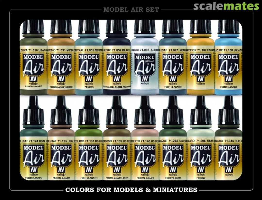Vallejo - Model Air Basic Colors - 16 Colour Acrylic Airbrush Paint Set