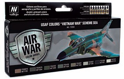 Vallejo USAF Vietnam War (SEA) Model Air Set (8 Colors 17ml) Hobby and Model Acrylic Paint Set #71204