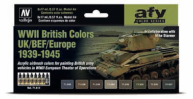 Vallejo WWII British Colors UK/BEF/Europe 1939-1945 Model Air Hobby and Model Paint Set #71614