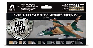Vallejo USAF Colors Post WWII to Present Aggressor Squadron Part 1 Hobby and Model Paint Set #71616