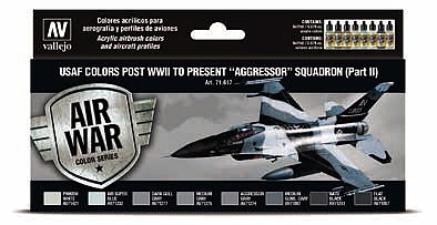 Vallejo USAF Colors Post WWII to Present Aggressor Squadron Part 2 Hobby and Model Paint Set #71617