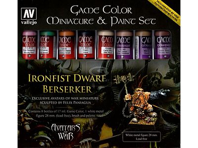 Vallejo Avatar/Ironfist Dwarf Berserker Metal Figure/Game Paint Set (8 Colors) Hobby Paint Set #72211