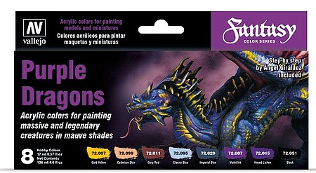 Vallejo Fantasy Purple Dragons Game Color Paint Set (8) Hobby and Model Acrylic Paint #72305