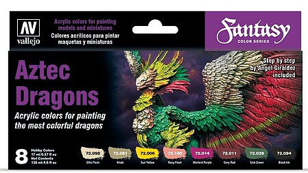 Vallejo Fantasy Aztec Dragons Game Color Paint Set (8) Hobby and Model Acrylic Paint #72306